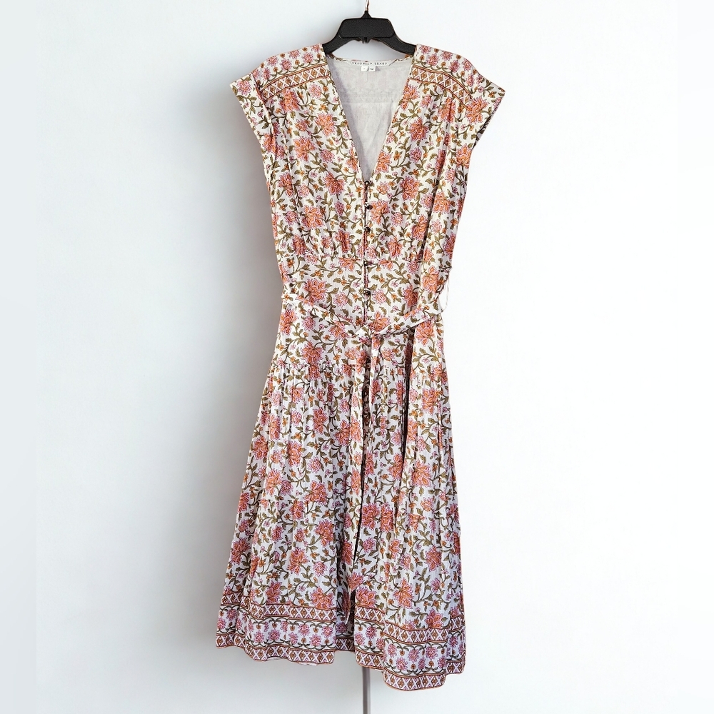 Veronica Beard Lexington Floral Print Belted Cotton Women's Dress Size 12